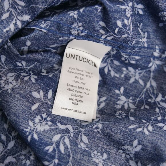 Untuckit Floral Print Blue Slim Fit Tinazzi Long Sleeuve Button Shirt Mens Sz L - Picture 7 of 8